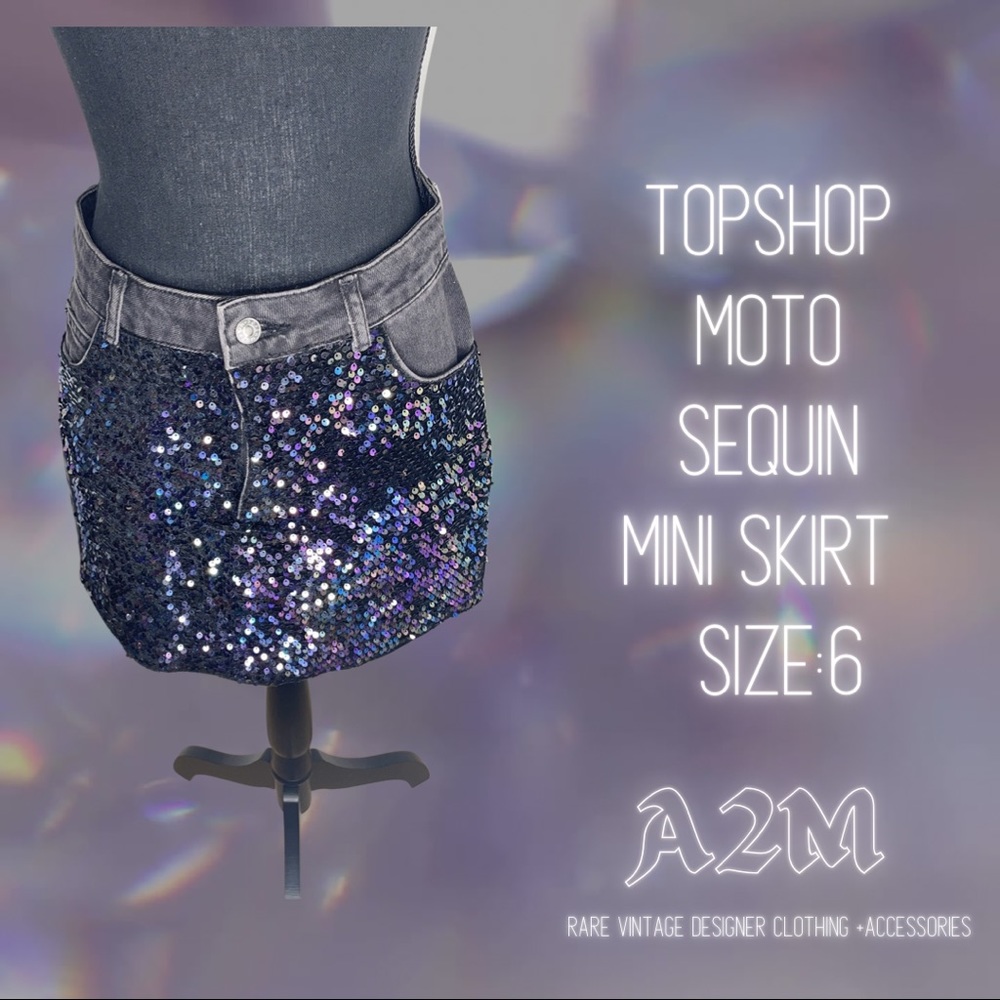 Topshop Moto Sequin Denim Mini Skirt Size 6 NWOT